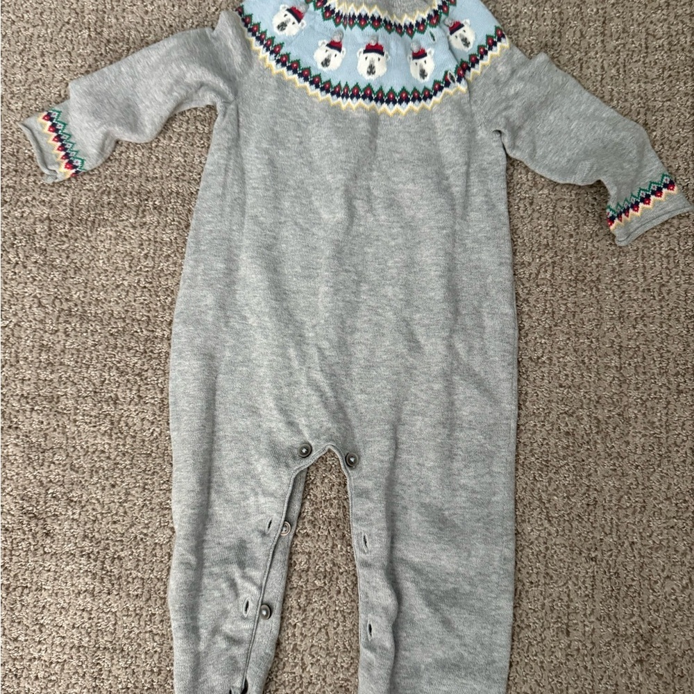 Baby Boden Gray Knit Footies with Nordic Pattern